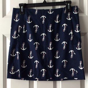 NWOT J. Navy Anchor Print Skirt w/ Pockets - Size 0